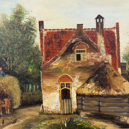 Vintage Farm Oil Painting "Thatched Cottage" Rustic Artwork Holland Art Shop