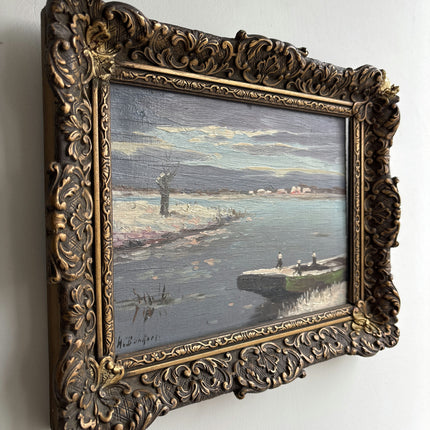 Expressive Winter Landscape Oil Painting "Ornate Frame" Refined Small Artwork Holland Art Shop