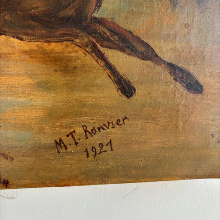 1921 Antique Animals Oil Painting "Running Stags" Art Holland Art Shop