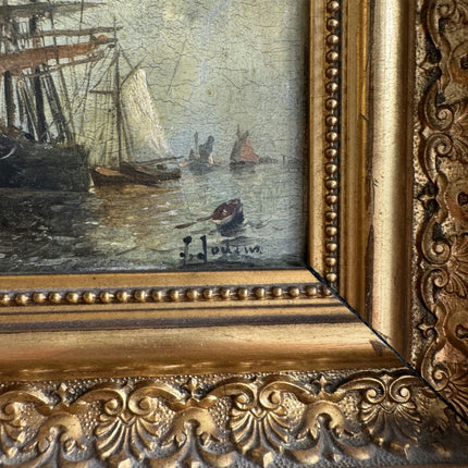 19th Century Antique Seascape Oil Painting "Gilded Frame" Small Art Holland Art Shop
