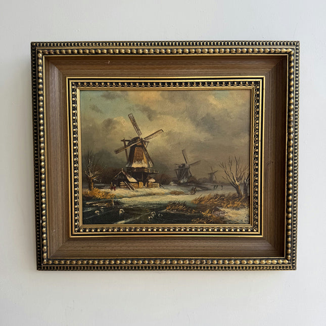 Handcrafted Winter Landscape Oil Painting "Windmill Painting" Artwork Holland Art Shop