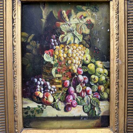 19th Century Antique Still Life Oil Painting "Grapes Basket" Small Artwork Holland Art Shop