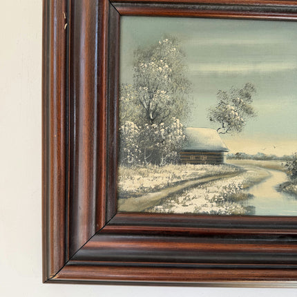Vintage Oil Painting Winter Landscape "Snowy Cottage" Wonderful Small Artwork Holland Art Shop