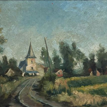 Elegant Landscape Oil Painting "Village Church" Traditional Small Art Holland Art Shop