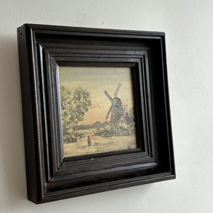 Refined Landscape Oil Painting "Windmill Scene" Vintage Small Artwork Holland Art Shop