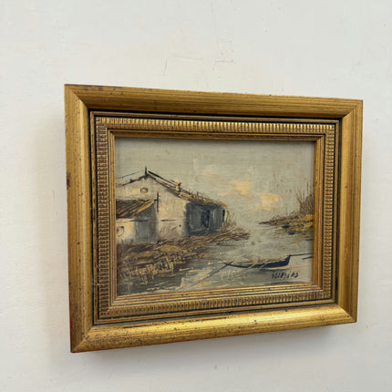 Authentic Harbor Scene Oil Painting "Gilded Frame" Timeless Small Artwork Holland Art Shop