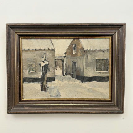 Original Winter Landscape Oil Painting "Snowy Village" Rustic Art Holland Art Shop