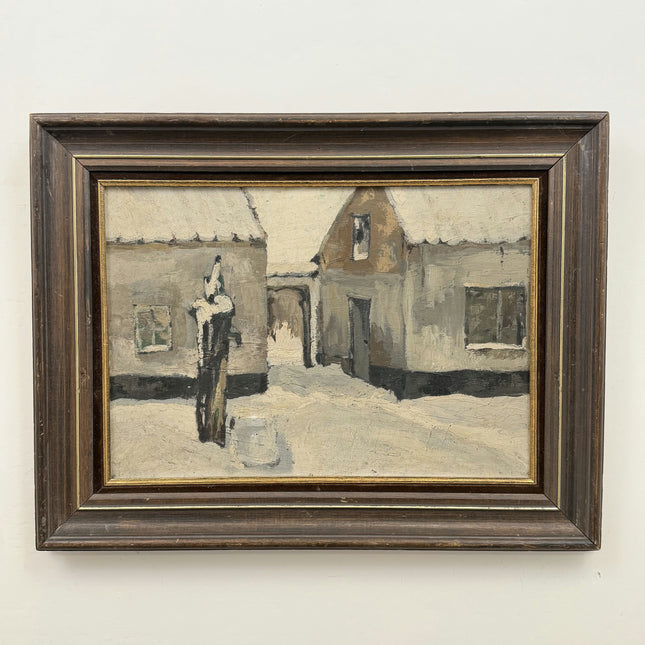 Original Winter Landscape Oil Painting "Snowy Village" Rustic Art Holland Art Shop