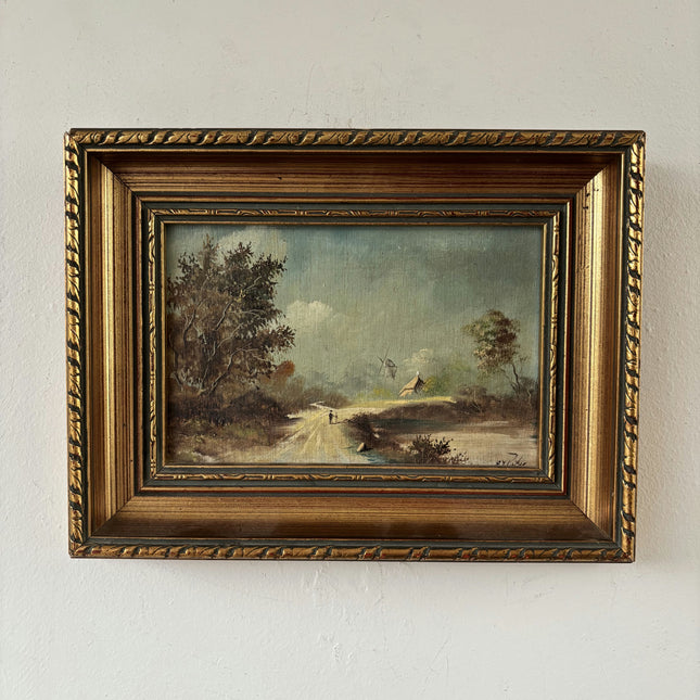 Fine Oil Painting Landscape "Walking Figures" Intriguing Small Artwork