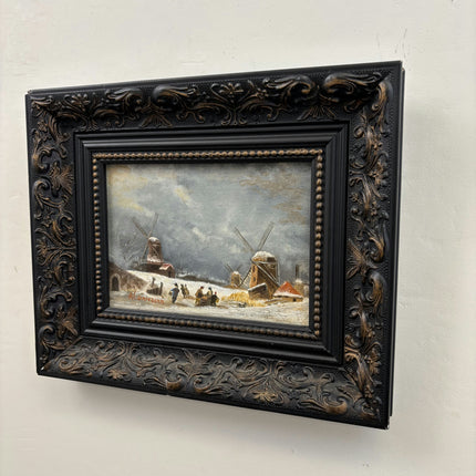 Rustic Winter Landscape Oil Painting "Ornate Frame" Refined Small Artwork Holland Art Shop