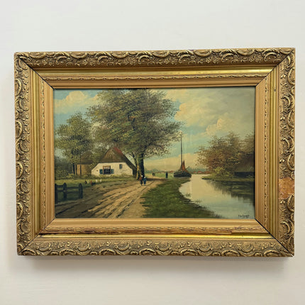Rustic Scenery Oil Painting "Riverboat Sail" Authentic Large Art Holland Art Shop