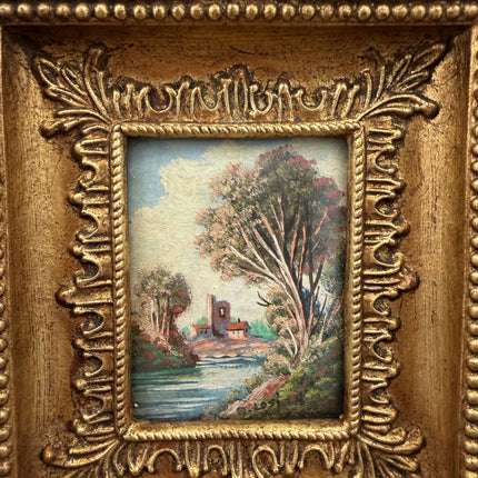 Authentic Landscape Oil Painting "Gilded Frame" Rustic Small Artwork Holland Art Shop