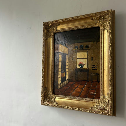 Vintage Interior Oil Painting "Gilded Frame" Rustic Small Art Holland Art Shop