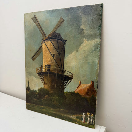 Rustic Landscape Oil Painting "Tower Windmill" Authentic Small Artwork Holland Art Shop