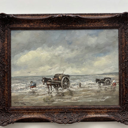 Original Seascape Oil Painting "Horse Cart" Expressive Large Art Holland Art Shop