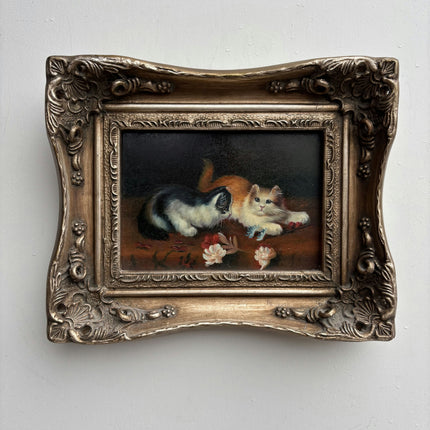 Expressive Animals Oil Painting "Two Kittens" Rustic Small Art Holland Art Shop
