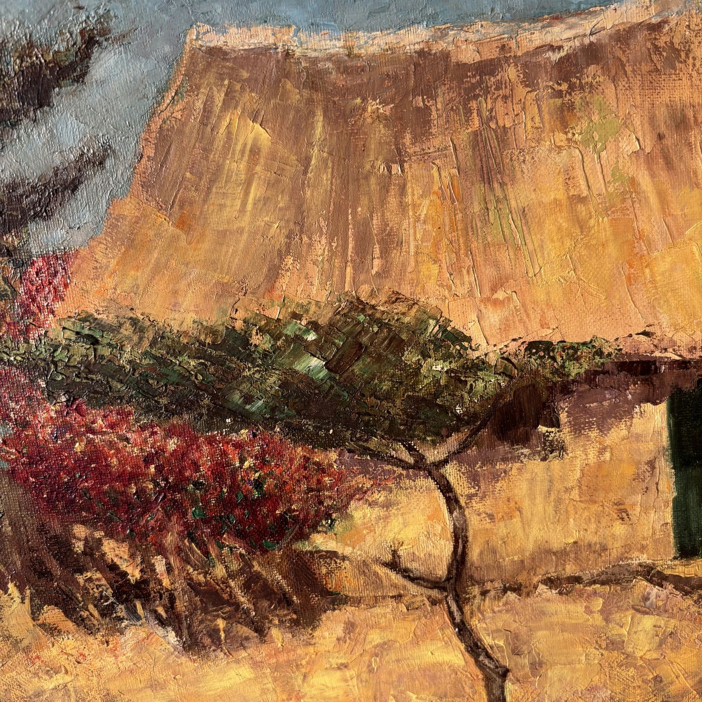 Remarkable Landscape Oil Painting "Thatched Roof" Authentic Medium Art