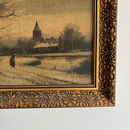 Handcrafted Winter Landscape Oil Painting "Gilded Frame" Refined Small Art Holland Art Shop