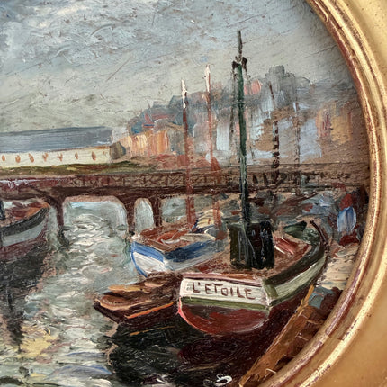 Expressive Oil Painting Harbor Scene "Harbor Boats" Authentic Small Artwork Holland Art Shop