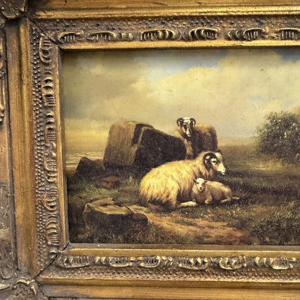19th Century Antique Animals Oil Painting "Gilded Frame" Small Artwork Holland Art Shop