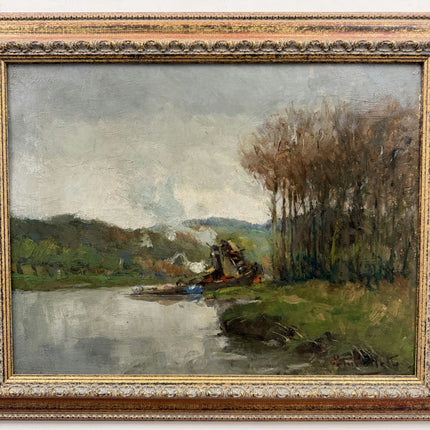 Handcrafted Landscape Oil Painting "River Boat" Expressive Artwork Holland Art Shop
