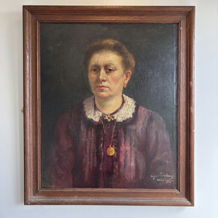1916 Antique Portrait Oil Painting "Seated Woman" Belgique Artwork Holland Art Shop