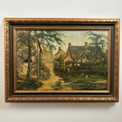 Vintage Farm Oil Painting "Village Houses" Authentic Large Artwork Holland Art Shop