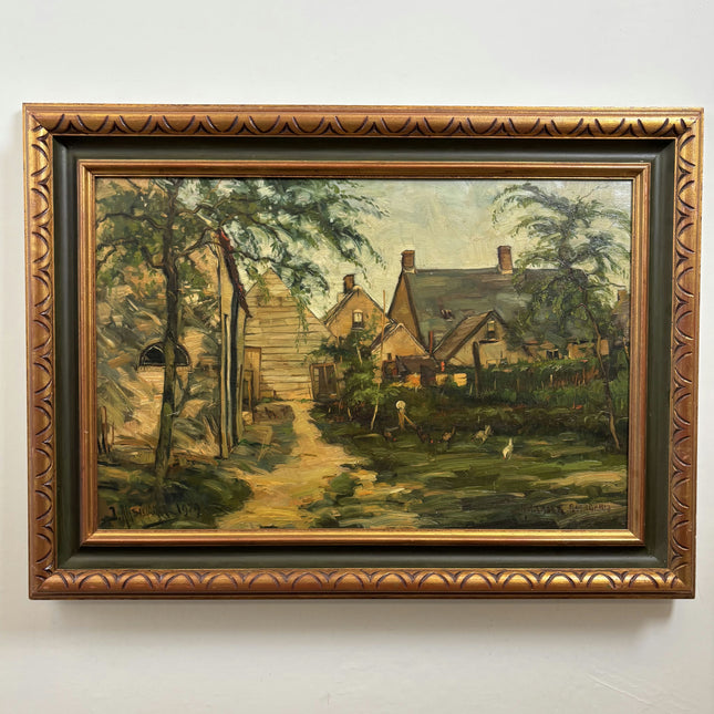 Vintage Farm Oil Painting "Village Houses" Authentic Large Artwork Holland Art Shop