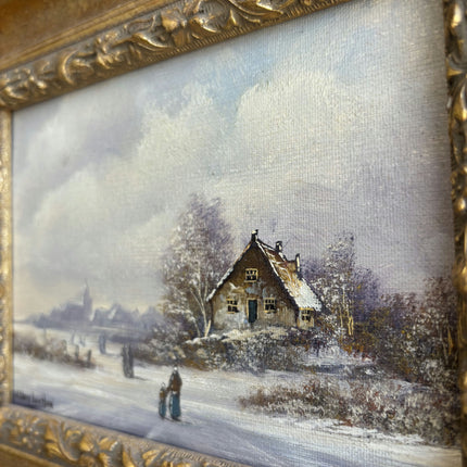 Vintage Winter Landscape Oil Painting "Gilded Frame" Classic Small Art Holland Art Shop