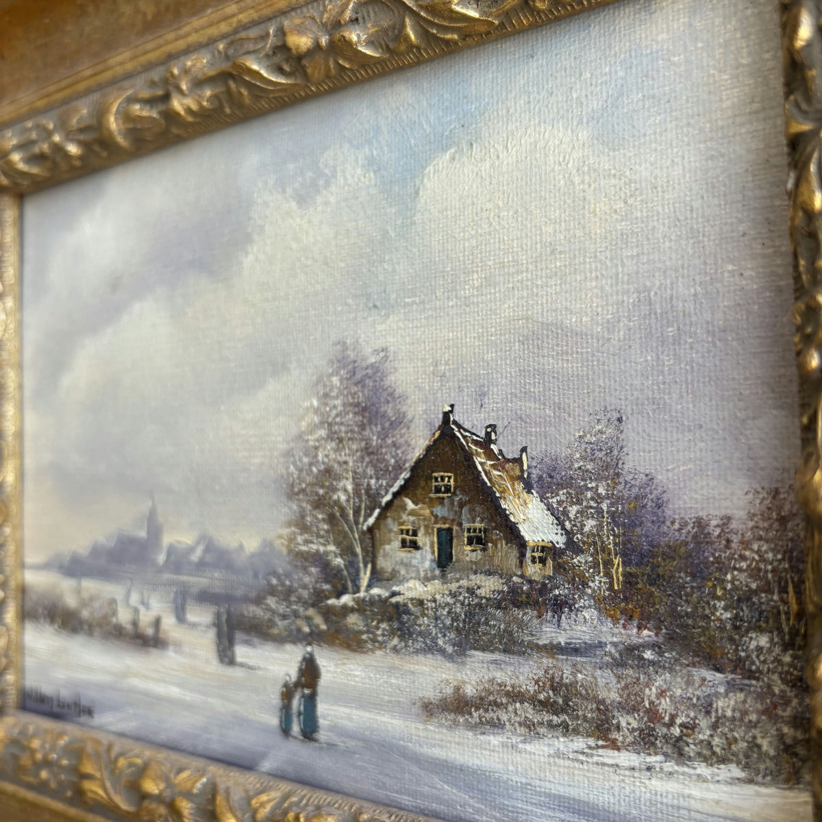 Vintage Winter Landscape Oil Painting 