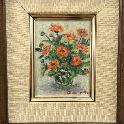 Classic Floral Still Life Oil Painting "Orange Bouquet" Rustic Small Artwork Holland Art Shop