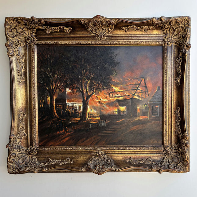 Rustic Cityscape Oil Painting "Ornate Frame" Elegant Belgique Artwork Holland Art Shop