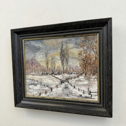 Expressive Winter Landscape Oil Painting "Snowy Village" Refined Small Art Holland Art Shop