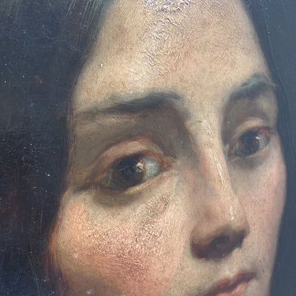1850 Antique Portrait Oil Painting "Young Woman" Artwork Holland Art Shop