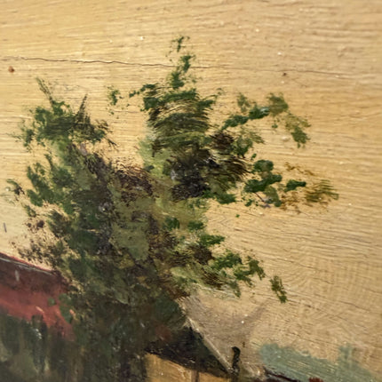 Original Harbor Scene Oil Painting "Green Bush" Detailed Art Holland Art Shop