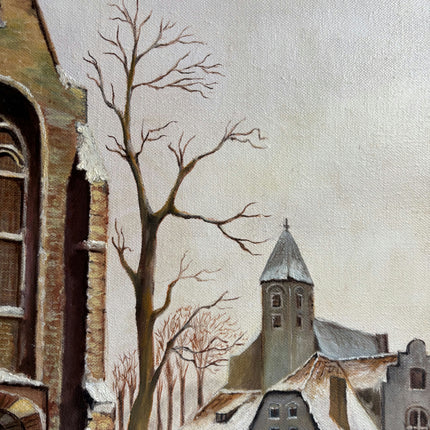 Handcrafted Winter Landscape Oil Painting "Snowy Church" Detailed Dutch Artwork Holland Art Shop