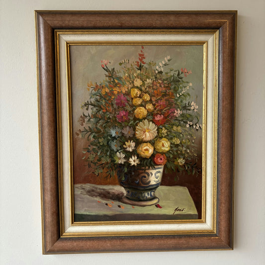 Original Hand Made Unique Flower Oil Painting from around 1970 from Holland