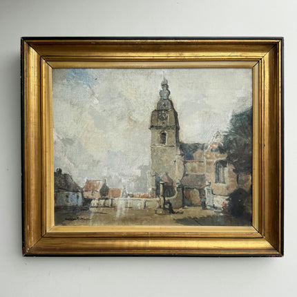 Rustic Cityscape Oil Painting "Clock Tower" Timeless Art Holland Art Shop
