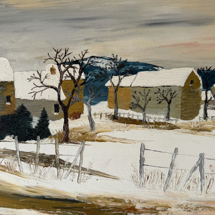 Vintage Winter Landscape Oil Painting "Snowy Farm" Expressive Artwork Holland Art Shop