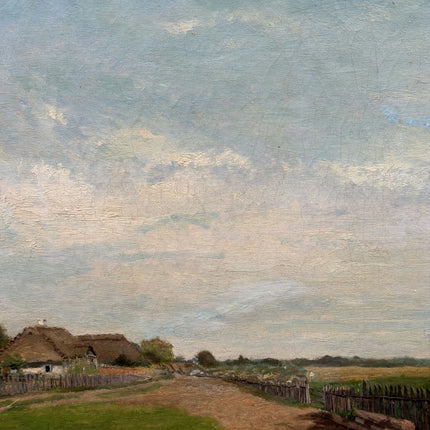 1894 Antique Landscape Oil Painting "Village Cross" Large Art Holland Art Shop