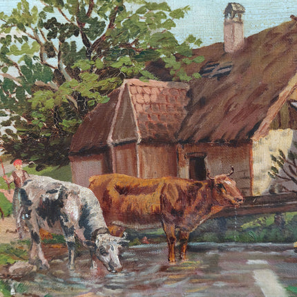Handcrafted Landscape Oil Painting "Grazing Cows" Traditional Art Holland Art Shop