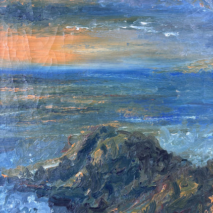 Vintage Oil Painting Seascape "Rocky Shoreline" Intriguing Medium Artwork