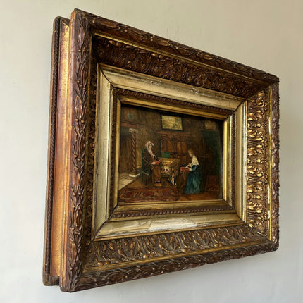 19th Century Antique Interior Oil Painting "Gilded Frame" Artwork Holland Art Shop