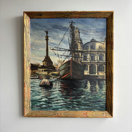 Handcrafted Harbor Scene Oil Painting "Docked Gondola" Original Art Holland Art Shop