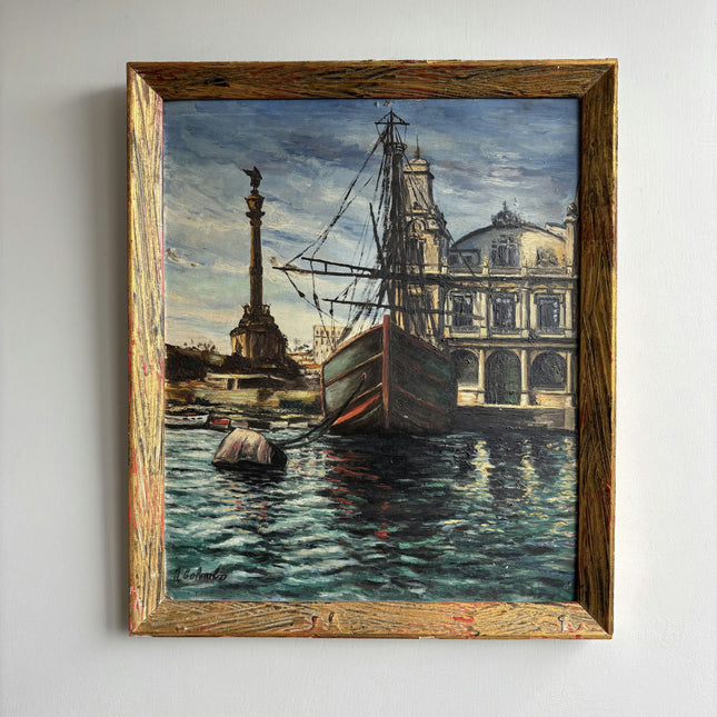 Handcrafted Harbor Scene Oil Painting "Docked Gondola" Original Art Holland Art Shop