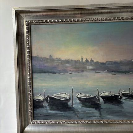Traditional Harbor Scene Oil Painting "Rowing Boats" Authentic Large Artwork Holland Art Shop