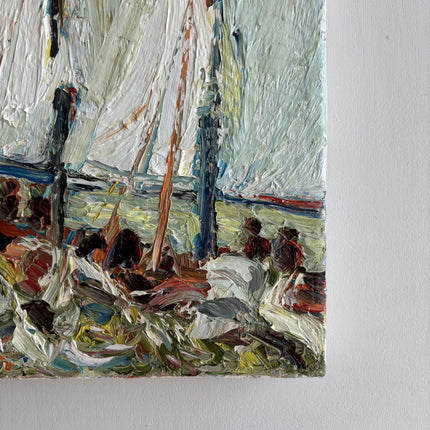 Vintage Seascape Oil Painting "Sailing Boat" Expressive Small Art Holland Art Shop
