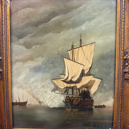 Handcrafted Seascape Oil Painting "Sailing Ship" Rustic Small Artwork Holland Art Shop