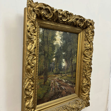 19th Century Antique Landscape Oil Painting "Forest Path" Art Holland Art Shop