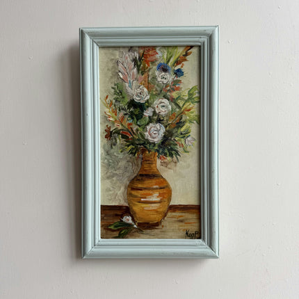 Expressive Floral Still Life Oil Painting "Striped Vase" Timeless Small Artwork Holland Art Shop